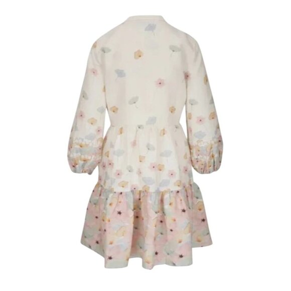 Sachin & Babi Moyer Dress Tuxedo Pleat Bodice Floral Print 3/4 Sleeve Linen L - Picture 3 of 8